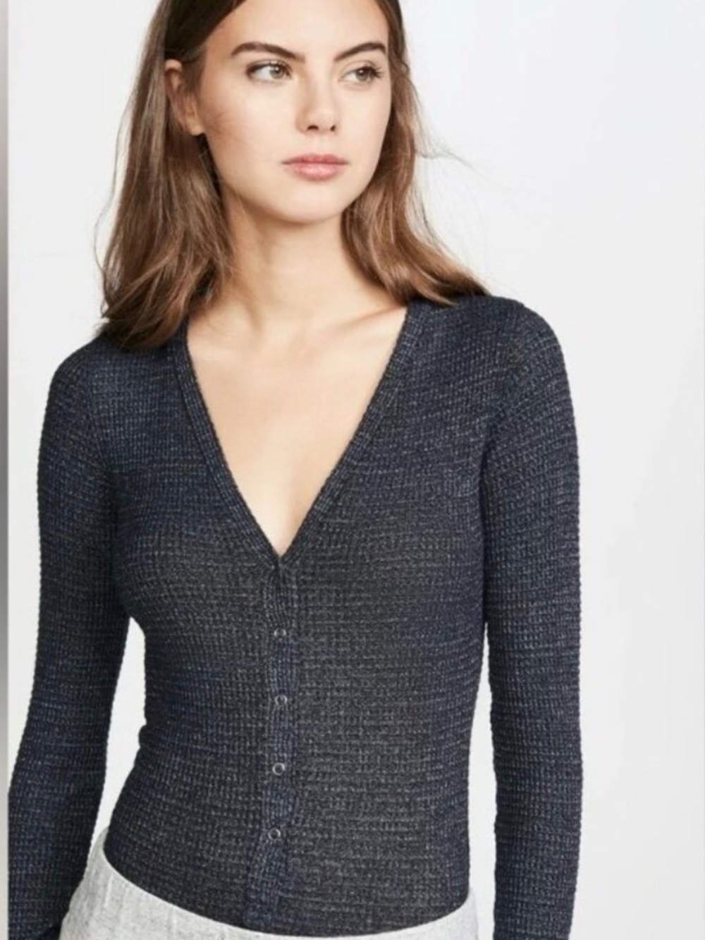 Free People Womens Black Ribbed Long-Sleeve Henley Bodysuit